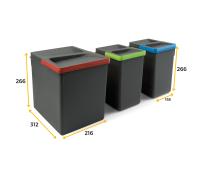 Contenitori per cassetti da cucina Recycle, Altezza 266, 1x15 lt + 2x7lt Plastica grigio antracite 1 set. 8198423 EMUCA - foto 1