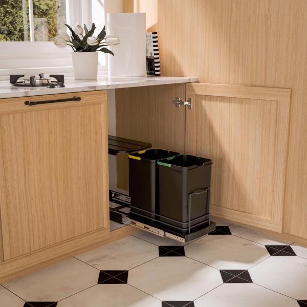Pattumiera per differenziata Recycle da cucina, 2 x 12 L, fissaggio sul fondo ed estrazione manuale 8132023 EMUCA - foto 3