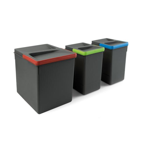 Contenitori per cassetti da cucina Recycle, Altezza 266, 1x15 lt + 2x7lt Plastica grigio antracite 1 set. 8198423 EMUCA