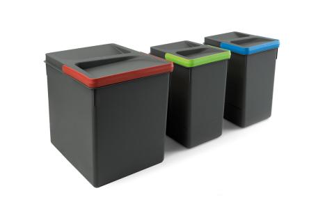 Contenitori per cassetti da cucina Recycle, Altezza 266, 1x15 lt + 2x7lt Plastica grigio antracite 1 set. 8198423 EMUCA