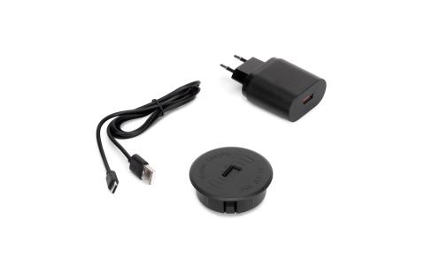 Caricatore di superficie wireless per mobile Airtop 2 con USB-A, Ã˜60mm, 5V DC / 2.1A (USB-10W/Qi-10W), Plastica nera, Tecnoplastica 5049217 EMUCA