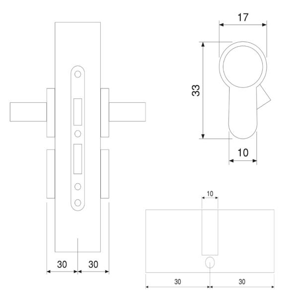 Emuca Cilindro serratura profilo europeo per porte 30 x 30 mm, frizione semplice, leva lunga, 3 chiavi, alluminio, nichel satinato, 5 sets. 1279351 EMUCA - foto 1