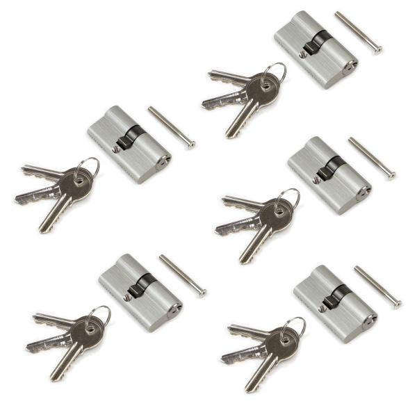 Emuca Cilindro serratura profilo europeo per porte 30 x 30 mm, frizione semplice, leva lunga, 3 chiavi, alluminio, nichel satinato, 5 sets. 1279351 EMUCA