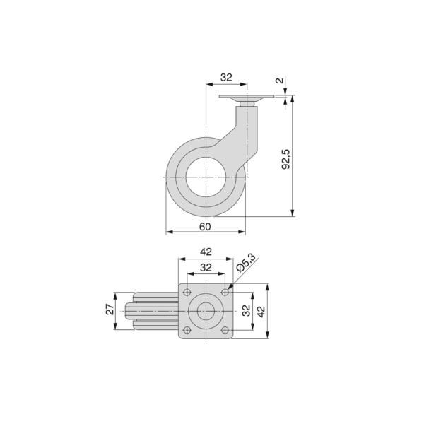 Kit di ruote Hole 2 con piastra per montaggio, diametro 60 mm, Verniciato nero, Acciaio e Tecnoplastica, 1 set 2041414 EMUCA - foto 1